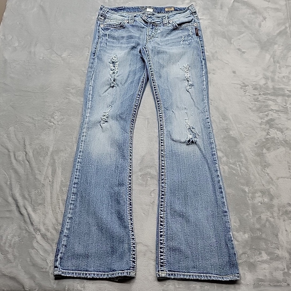 Silver Jeans Jeans Womens 29 Light Blue Tuesday Distressed Bootcut Y2K Stitch